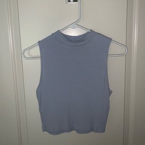 Light Blue Mock Turtle Neck Fitted Crop Tank Top